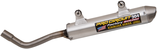Pro Circuit 304 Silencer for motocross bikes, longer body design, black finish, enhanced performance, and noise reduction.