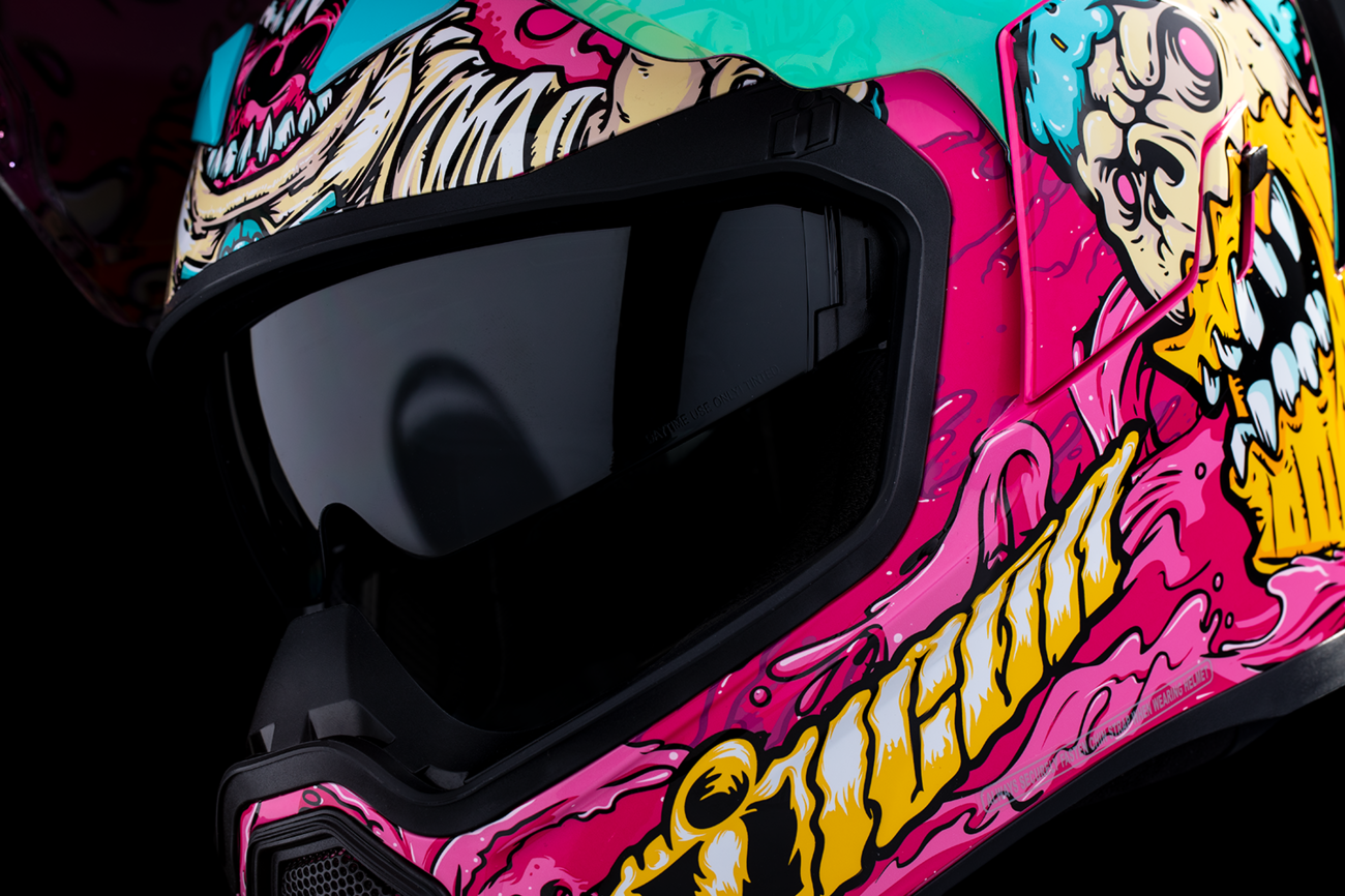 Pink ICON Airflite™ Helmet with Snack Attack design, MIPS® safety, 3XL size, featuring aerodynamic shape and ventilation.