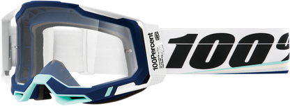 Bill's Exhausts Racecraft 2 Goggles in clear with adjustable strap and reinforced frame, designed for racing and motocross use.