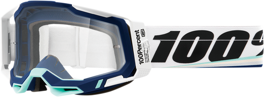 Bill's Exhausts Racecraft 2 Goggles in clear with adjustable strap and reinforced frame, designed for racing and motocross use.