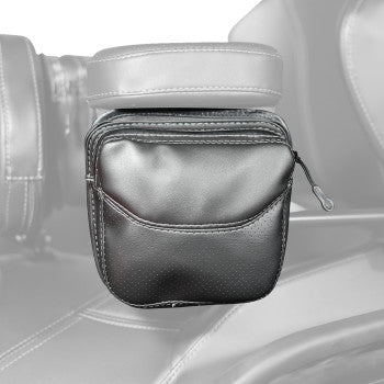Can-Am Spyder RT LTD 2020-2024 chrome platinum armrest pouch by Bill's Exhausts, two-toned black passenger accessory.