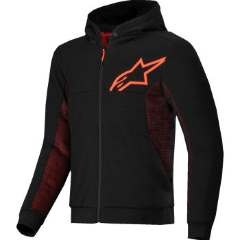 Alpinestars Chrome Air Sport Hoodie in black and red fluo, 2XL size, featuring sporty design and branding details.