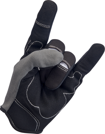Gray and black BILTWELL Moto Gloves, small size, durable motorcycle riding gloves with reinforced palms and adjustable wrist straps.