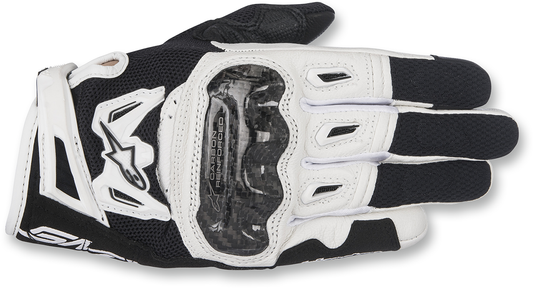 Alpinestars Women Stella SMX-2 Air Carbon V2 motorcycle gloves in black and white, size large, with reinforced knuckles and breathable design.