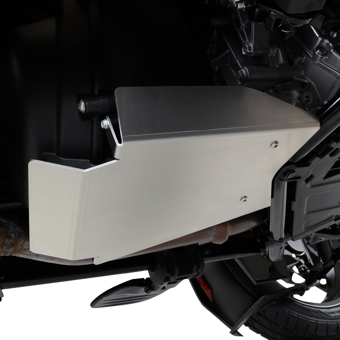 Bill's Exhausts SHOW CHROME skid plate for Can-Am Ryker engine protection, shiny chrome finish, detailed metal construction.