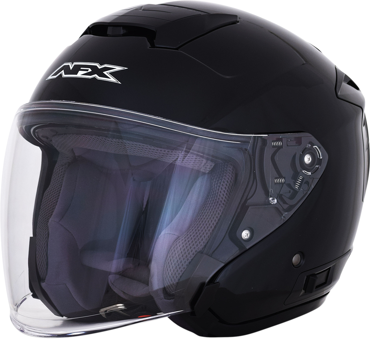 Gloss black AFX FX-60 helmet in large size with clear visor and sleek design, designed for motorcycle riding.