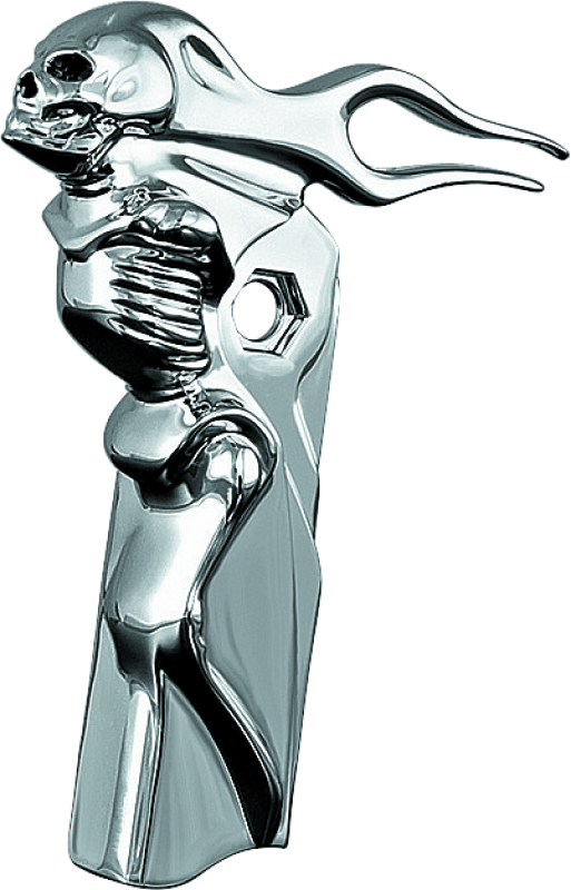 Kuryakyn Zombie front shift arm cover on a Harley Davidson Touring motorcycle, showing detailed black design and fitment.