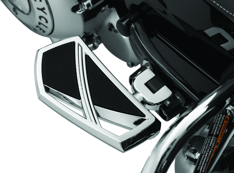 Kuryakyn Phantom Mini Boards chrome power sports footrests with large resting area and traction inserts for motorcycle riding.
