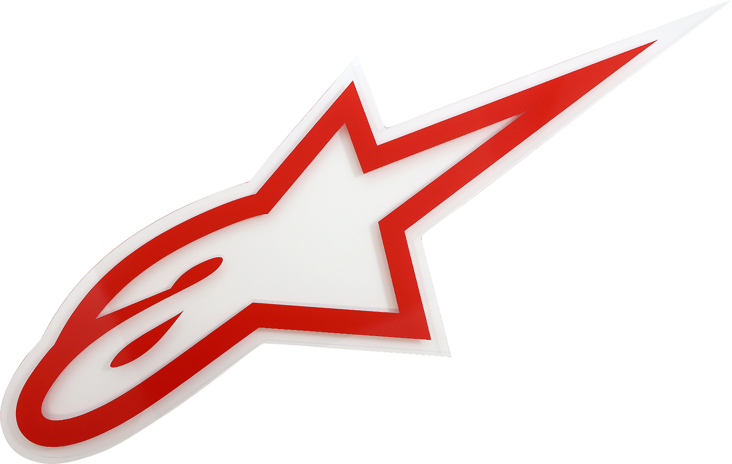 Alpinestars logo wall sign for protective gear, featuring the brand's emblem in black and white on a rectangular surface.
