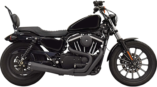 Black BASSANI XHAUST Road Rage exhaust for Harley-Davidson XL 2004-2020, showing the sleek exhaust pipe and mounting details.
