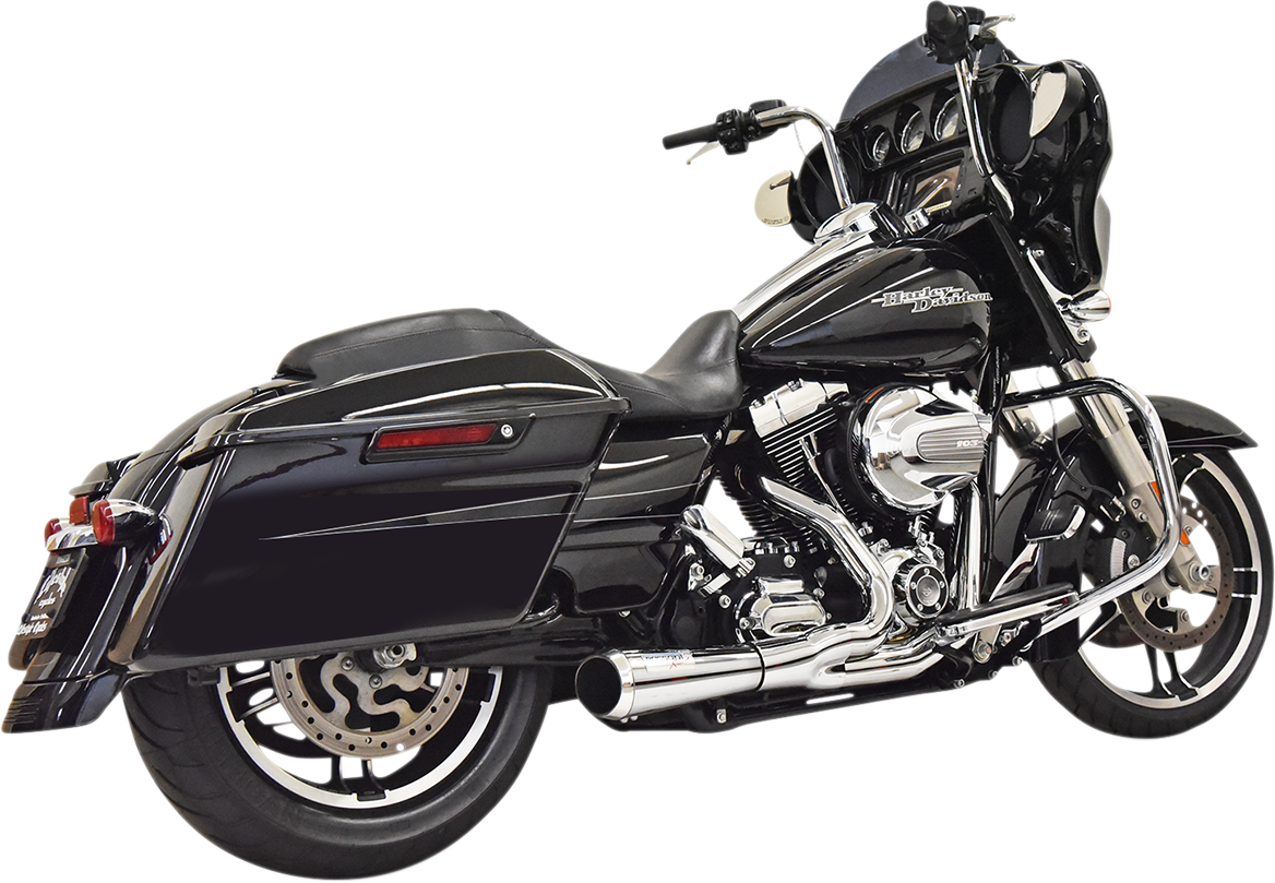 Chrome BASSANI XHAUST 2:1 short exhaust system with sleek finish, designed for motorcycle performance and style.