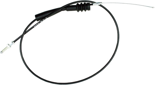 Black vinyl throttle cable for motorcycles and powersports vehicles by MOTION PRO, model 03-0181, shown installed or laid out.