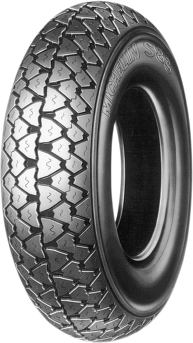 Michelin S83 Scooter Tire 3.50-8 46J front/rear for scooters, showcasing the tread pattern and tire sidewall details.