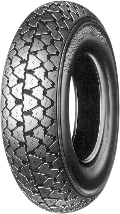 Michelin S83 Scooter Tire 3.50-8 46J front/rear for scooters, showcasing the tread pattern and tire sidewall details.