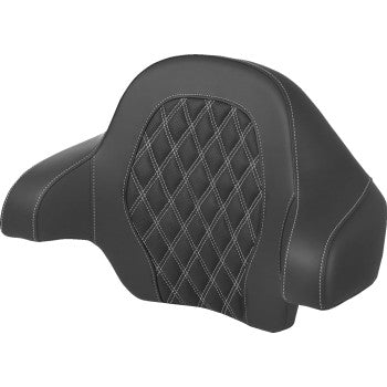 SADDLEMEN Tour-Pak backrest pad with white lattice stitch for Harley FL models 2014-2024, featuring plush cushioning and stylish design.