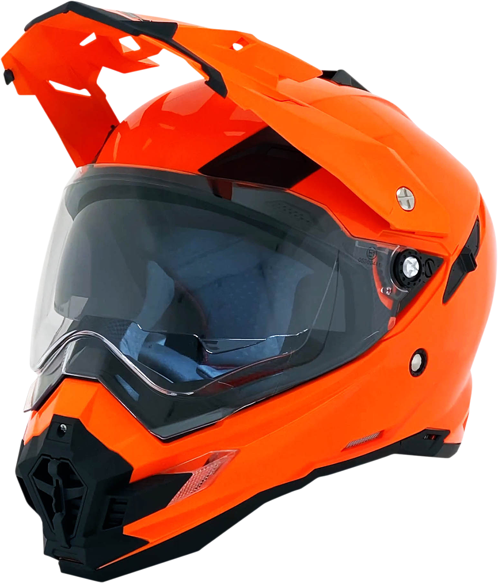 Bill's Exhausts AFX FX-41DS safety orange motorcycle helmet, large size, with clear visor and ventilation vents.
