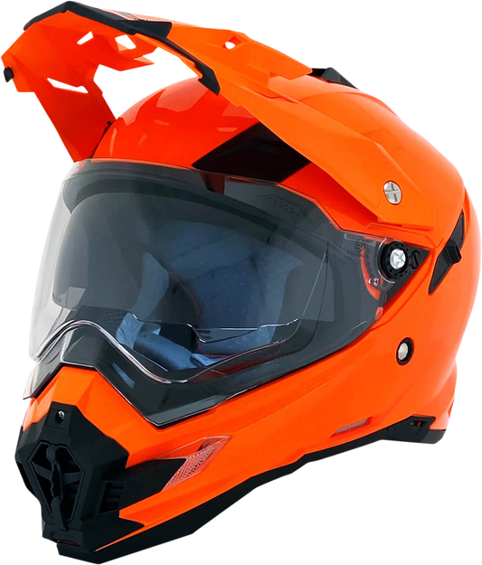Bill's Exhausts AFX FX-41DS safety orange motorcycle helmet, large size, with clear visor and ventilation vents.