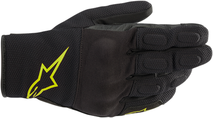 Alpinestars S-MAX Drystar® motorcycle gloves in black and fluo yellow, XL size, showing protective design and breathable material.