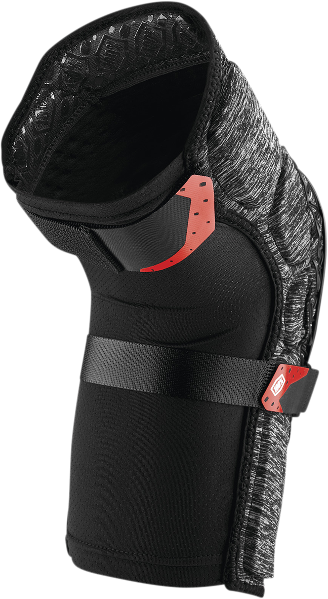 Gray and black Bill's Exhausts 100% Surpass Knee Guards in large size, with padded design for knee protection.