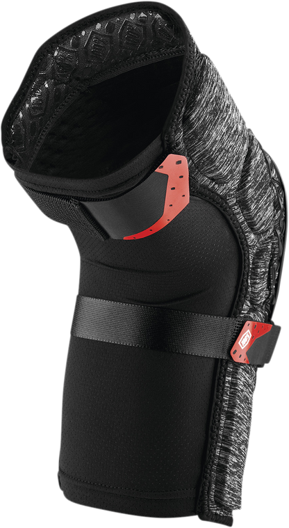 Gray and black Bill's Exhausts 100% Surpass Knee Guards in large size, with padded design for knee protection.