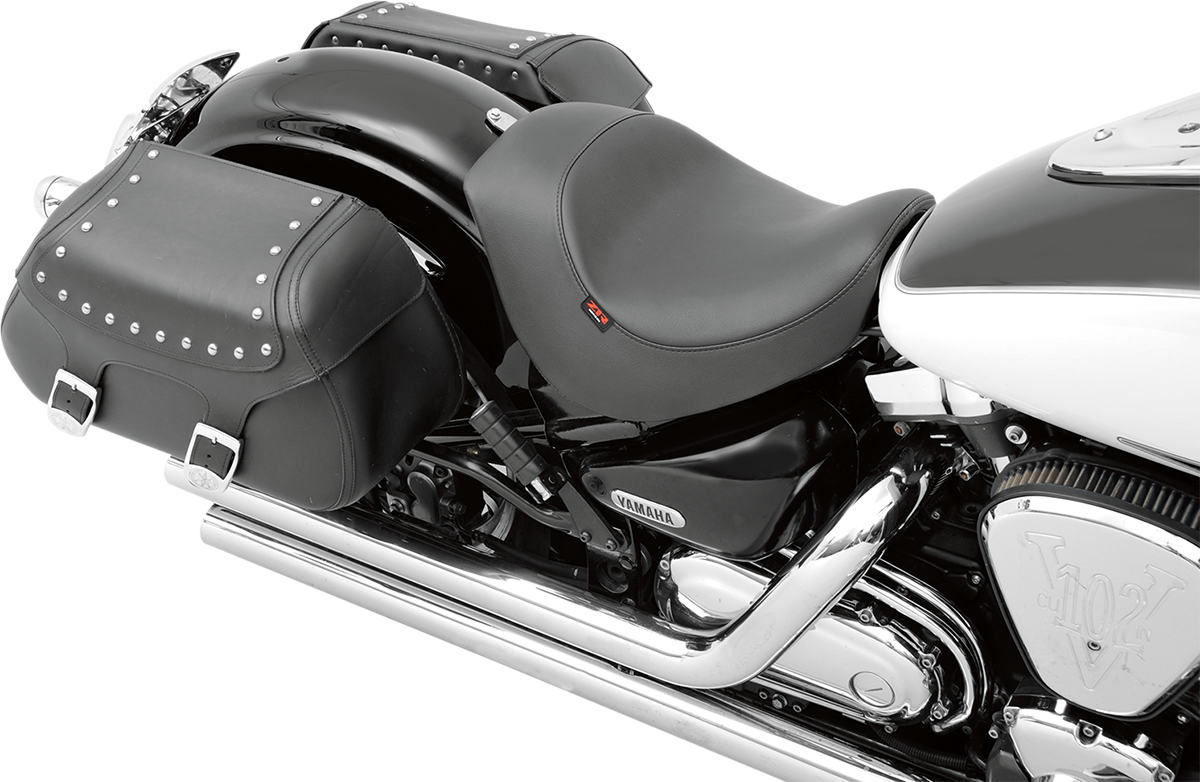 Z1R low solo motorcycle seat for Yamaha Road Star, with comfortable ABS construction, carpeted bottom, and rubber bumpers.