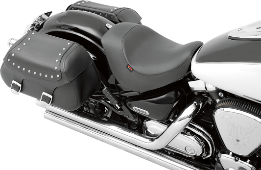 Z1R low solo motorcycle seat for Yamaha Road Star, with comfortable ABS construction, carpeted bottom, and rubber bumpers.