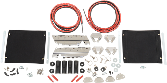 DRAG SPECIALTIES saddlebag hardware kit with tether for OEM-style hard saddlebags, includes mounting brackets and fasteners.