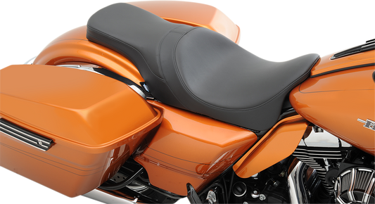 Drag Specialties Predator 2-up forward seat with solar leather for Harley FL 2008-2023, featuring contoured design and sturdy construction.