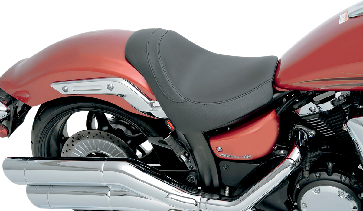 Z1R low solo seat for Stryker motorcycle with 3/16" ABS thermoformed base, carpeted bottom, and rubber bumpers.