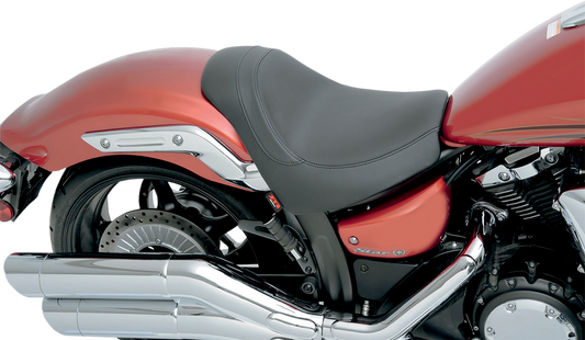 Z1R low solo seat for Stryker motorcycle with 3/16" ABS thermoformed base, carpeted bottom, and rubber bumpers.