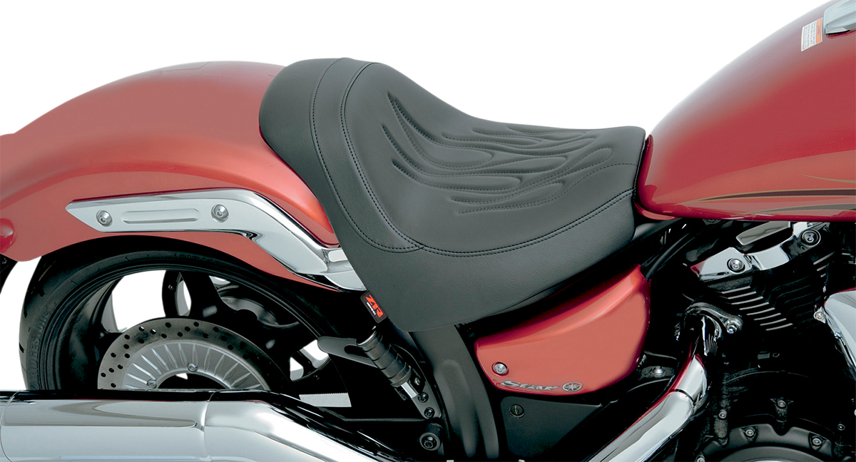 Z1R Flame low solo seat for Stryker motorcycle model 0810-1767, featuring a stylish flame design and comfortable riding position.