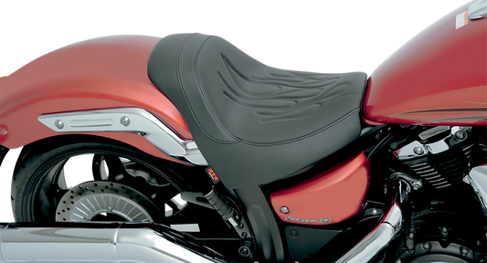 Z1R Flame low solo seat for Stryker motorcycle model 0810-1767, featuring a stylish flame design and comfortable riding position.