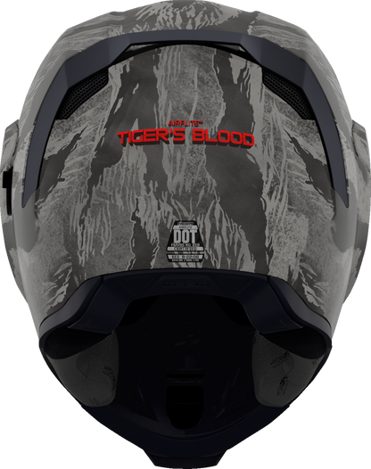 Gray ICON Airflite helmet featuring Tiger's Blood design, MIPS® safety system, size XS, with vented aerodynamic shell.