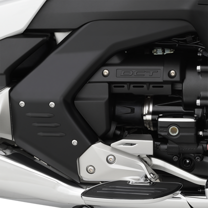 Black SHOW CHROME engine frame cover for Bill's Exhausts, designed to fit 52-962BK motorcycle engine components.