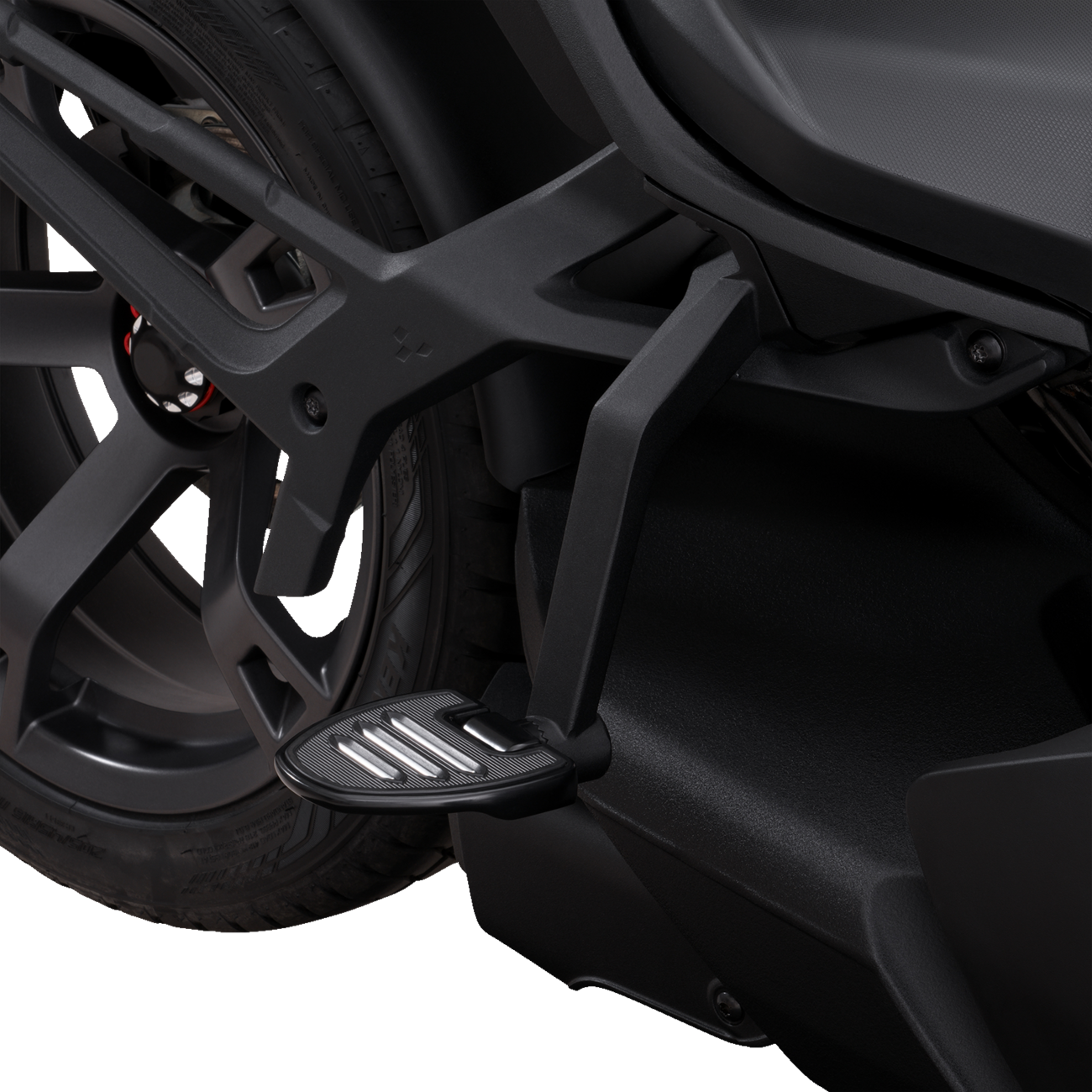 Show Chrome adjustable passenger boards for engine compatibility, featuring black finish and durable metal construction.