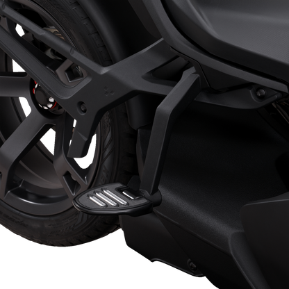 Show Chrome adjustable passenger boards for engine compatibility, featuring black finish and durable metal construction.