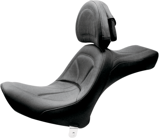 SADDLEMEN King Seat with backrest for Softail motorcycles, featuring comfortable cushioning and sleek design.