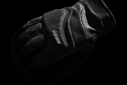 Black ICON Women's Superduty3™ gloves in medium size, featuring durable construction and detailed stitching.