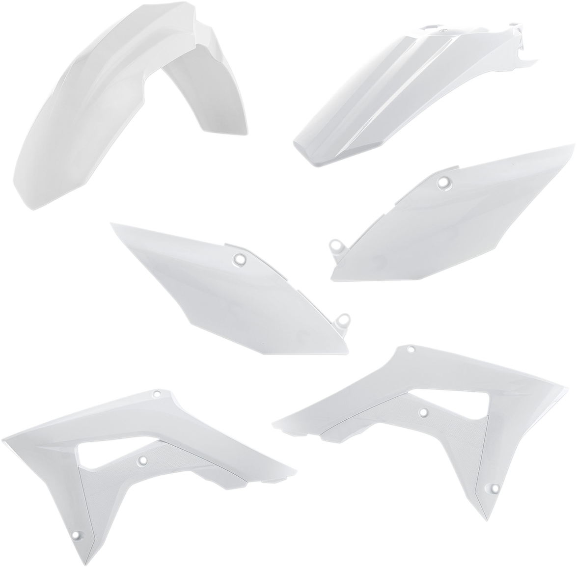 A white Acerbis standard replacement body kit for motorcycles, showing the assembled body panels on a neutral background.
