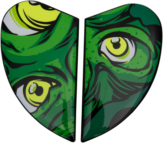 Green ICON Airform™ Side Plates for Illuminatus helmet, motorcycle helmet parts by Bill's Exhausts, showing detailed side design.