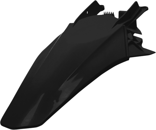 Black ACERBIS rear fender for motorcycle, durable body part with mounting points, designed for off-road or dirt bike use.