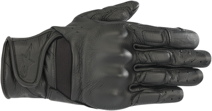 Black Alpinstars Women Stella Vika V2 gloves in medium size, detailed view showing textured palms and secure wrist closure.