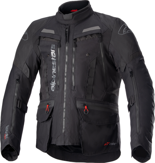 Black Alpinestars Bogota Pro Drystar jacket in medium size, featuring durable textile material and protective riding gear details.