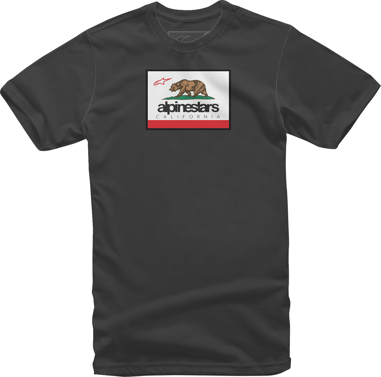Black ALPINESTARS Cali 2.0 T-Shirt in 2XL size, featuring a classic design, displayed flat with visible branding and fabric texture.