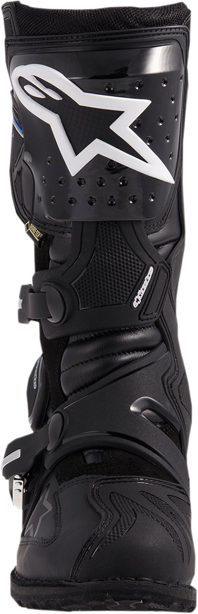 Alpinestars Toucan Gore-Tex motorcycle boots in black with rugged design and ankle protection, US size 13.