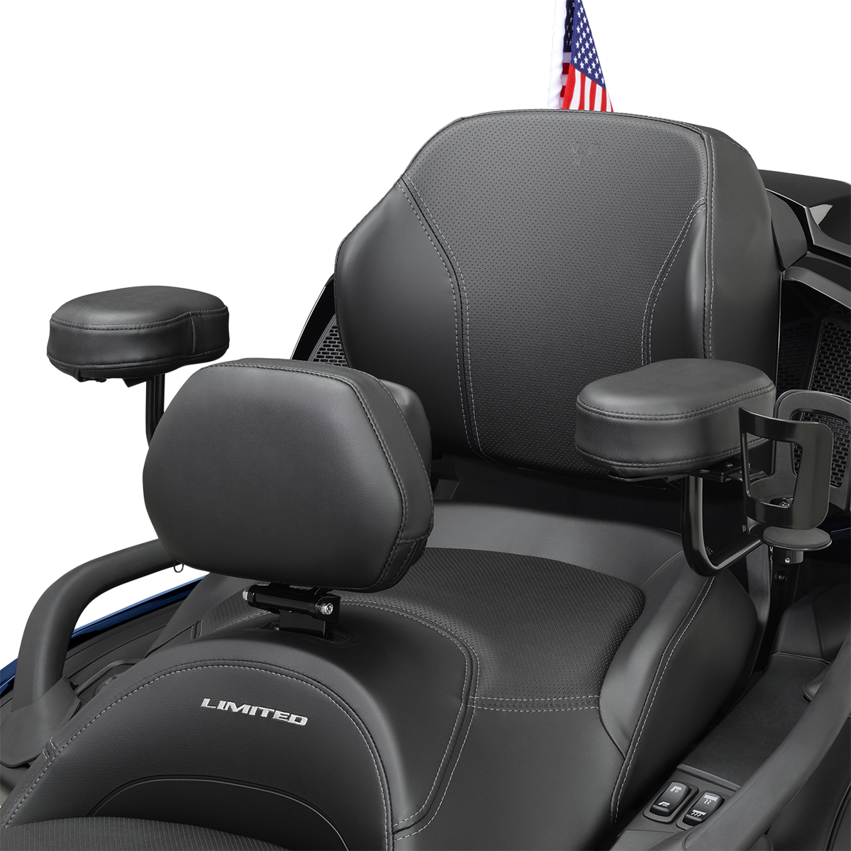 Bill's Exhausts Show Chrome Passenger Armrest for Can Am Spyder, engine component with chrome finish and ergonomic design.