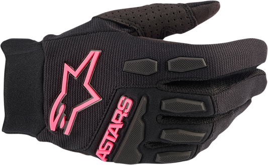Alpinestars Women Stella Full Bore gloves in black and fluo pink, medium size, showing the glove's design and color contrast.