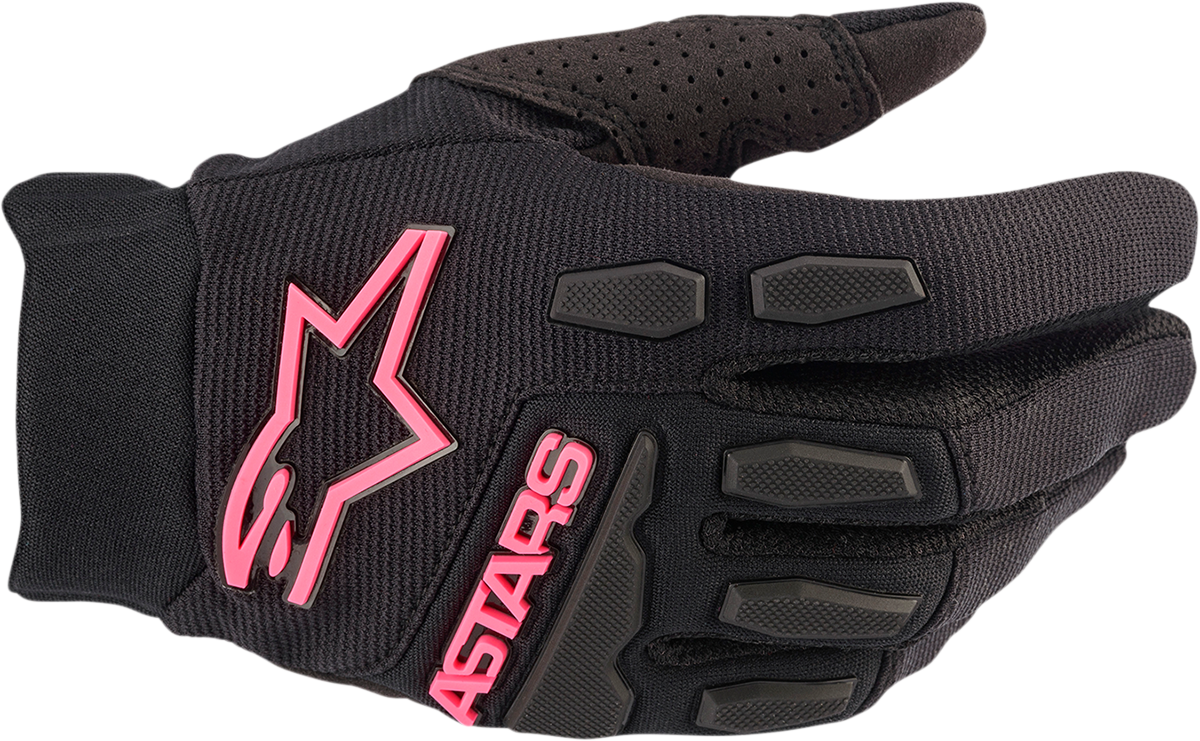 Alpinestars women Stella Full Bore motorcycle gloves in black and fluo pink, size XL, with textured leather and protective knuckles.