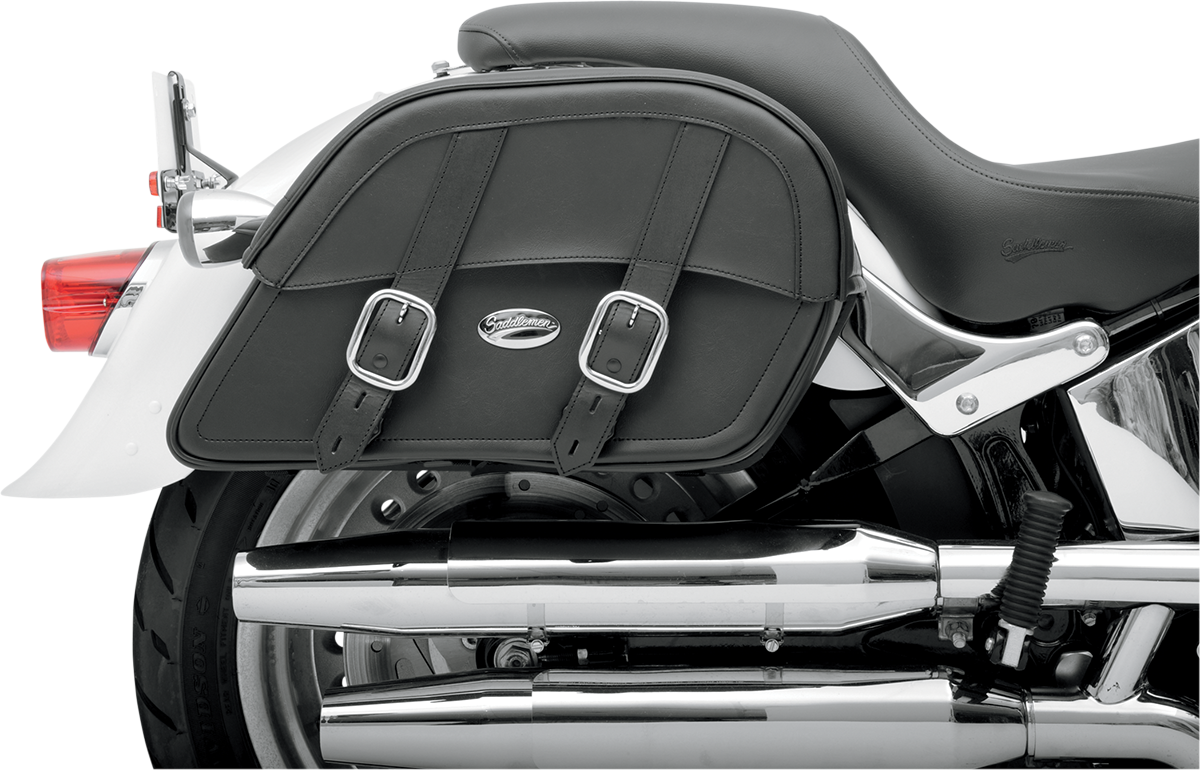Bill's Exhausts SADDLEMEN Custom Fit Drifter Saddlebag seat for motorcycles, large size with detailed stitching and mounting hardware.