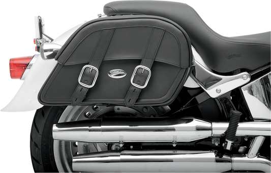 Bill's Exhausts Saddlemens Custom Fit Drifter Saddlebag in Jumbo size, featuring durable leather seats with detailed stitching.